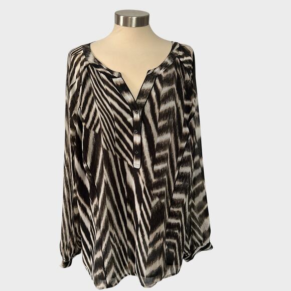 Calvin Klein Womens Plus Size 3X Lined Sheer Top Zebra Print - Picture 1 of 8